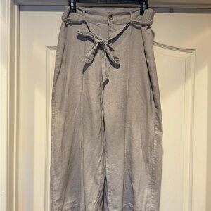 L Joie Linen Stylish Gray Wide-Leg Pants